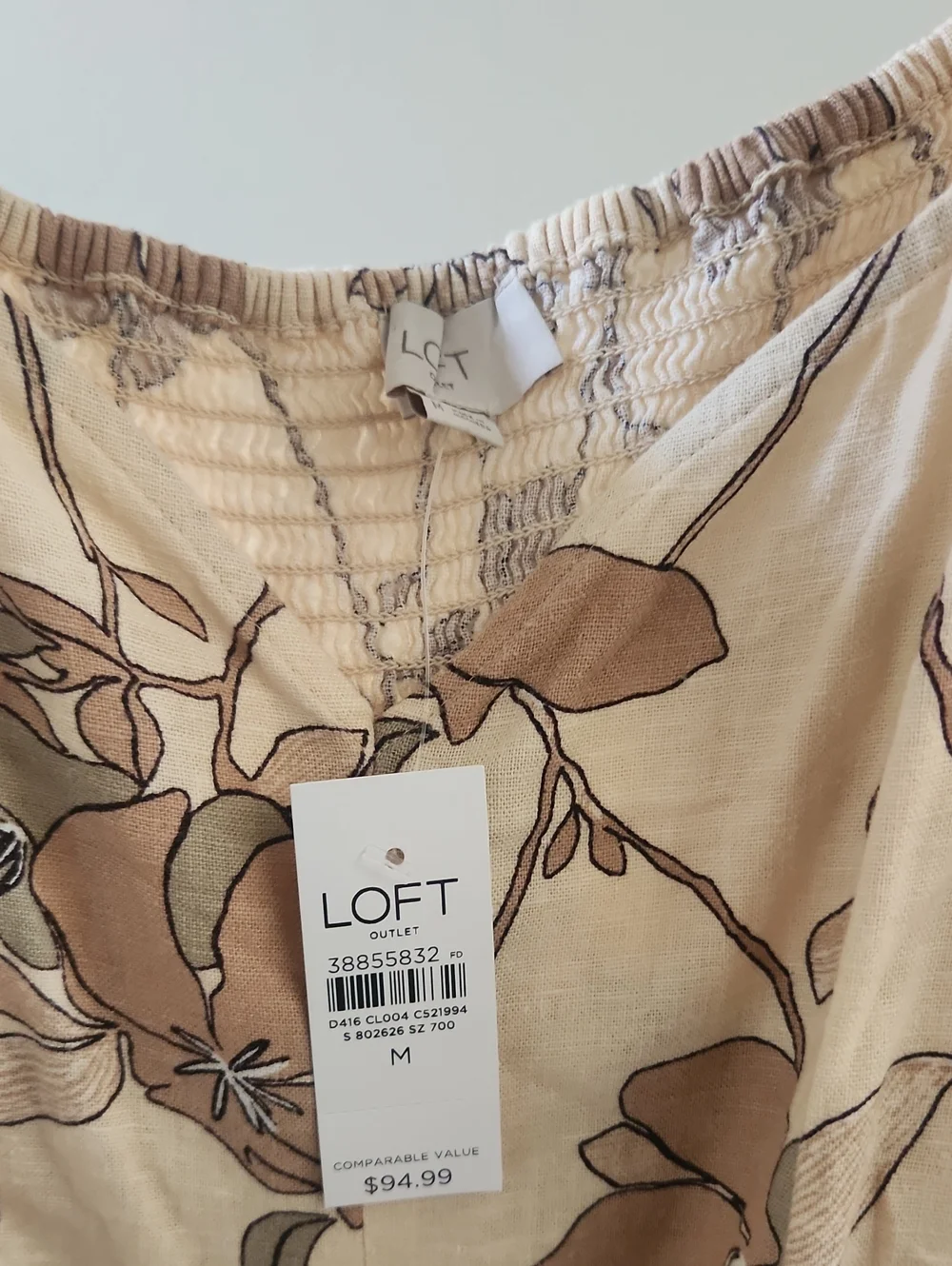 LOFT Cream Jumpsuit with Brown & Olive Floral Print - Picture 2 of 6